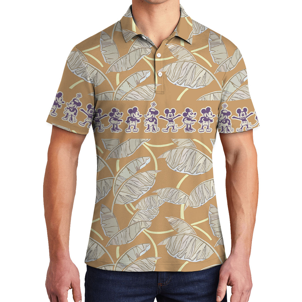 Vintage Mickey Steamboat Willie Tropical Leave Hawaiian Polo Golf Shirt For Men - variant image 1