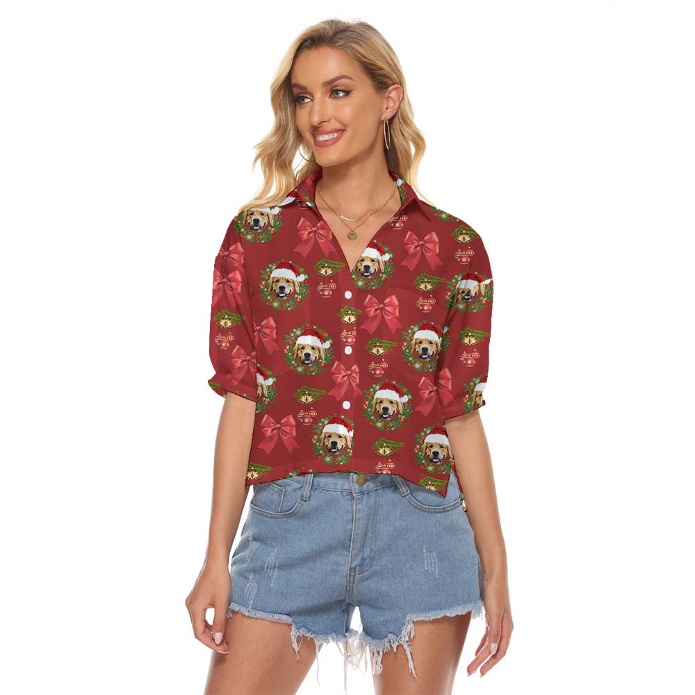 Xmas Custom Women's Cropped Shirt With Dog Face - variant image 1