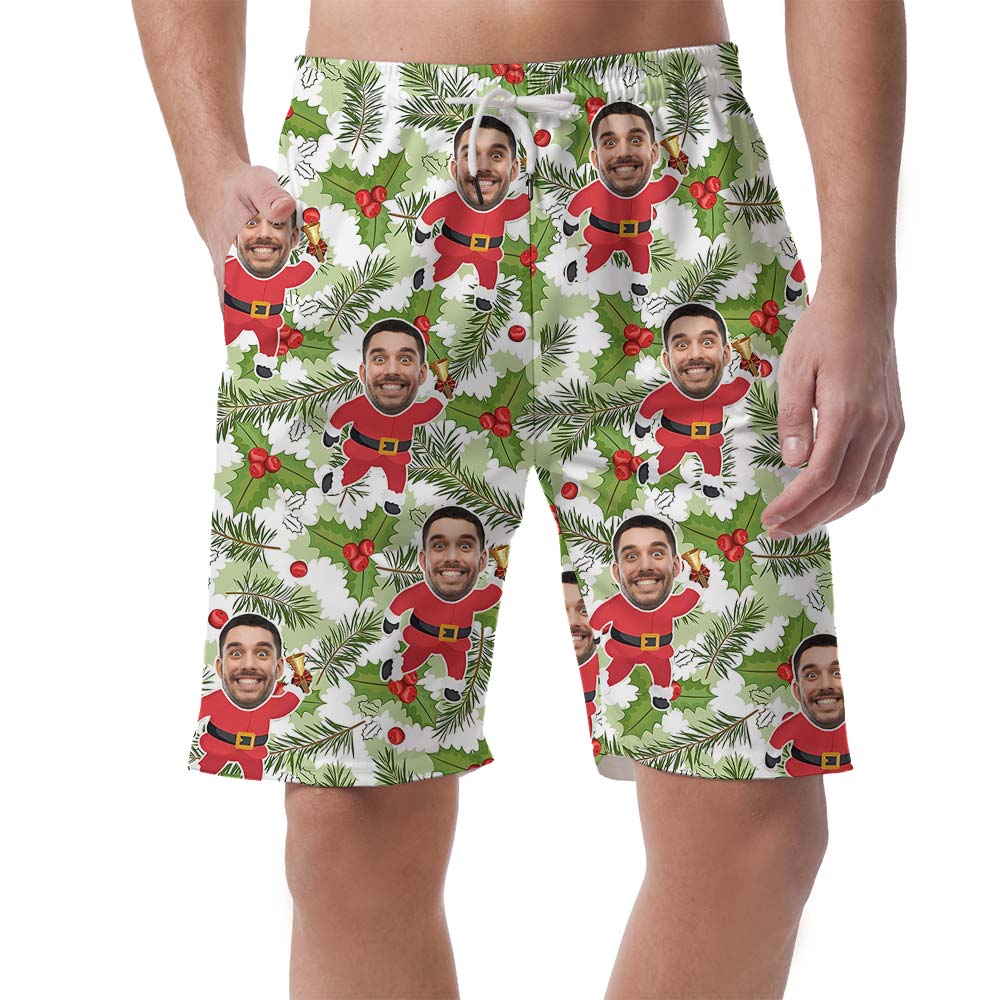 Custom Face Green Men's Shorts With Santa Pattern - variant image 1