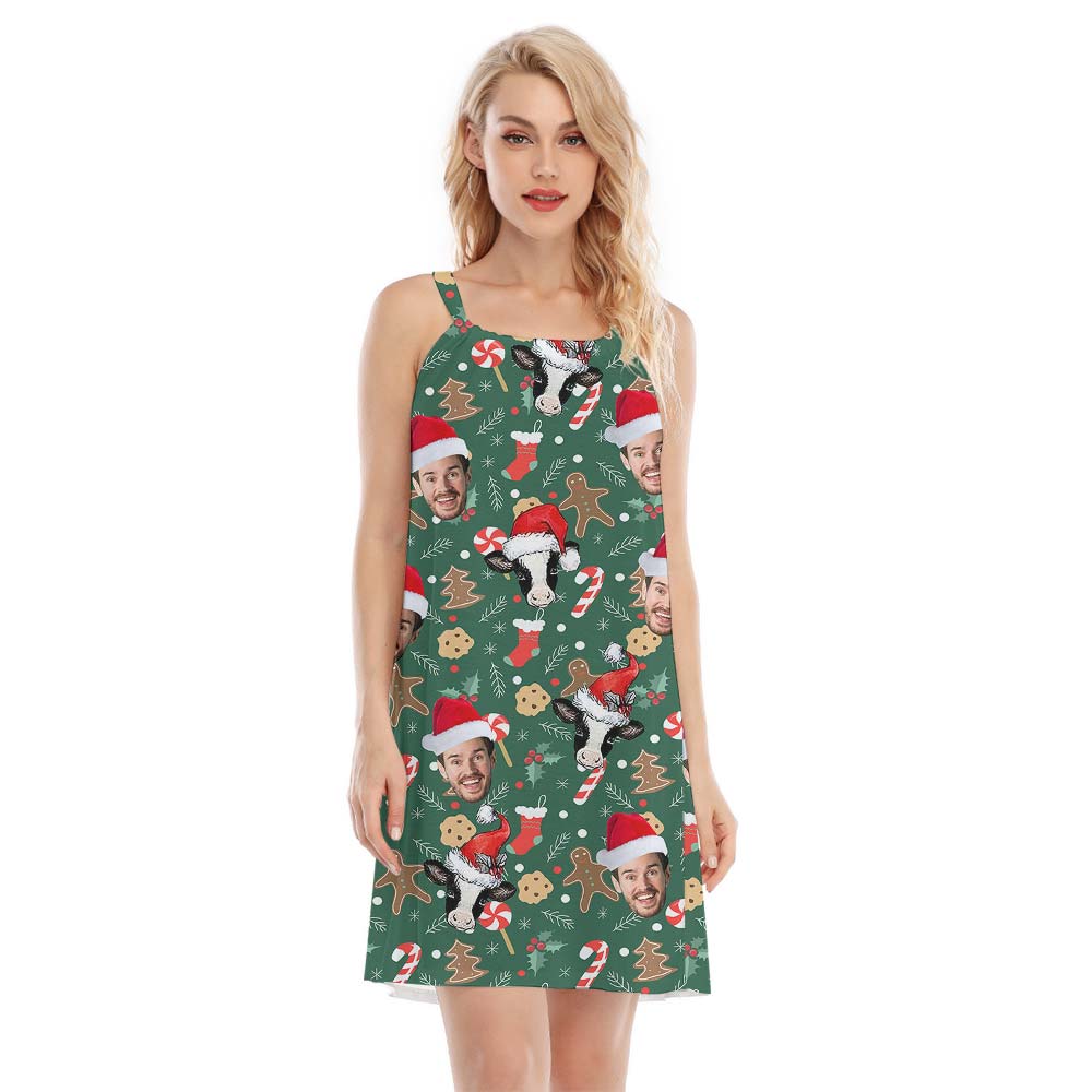 Xmas Cow Custom Face Hawaiian Cami Dress - variant image 1