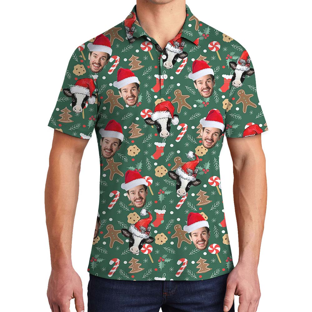 Funny Christmas Cow Personalized Aloha Men's Polo - variant image 1