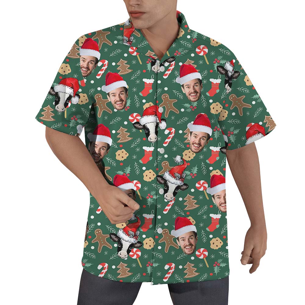 Cute Xmas Cow Custom Face Hawaiian Shirt For Men - variant image 1