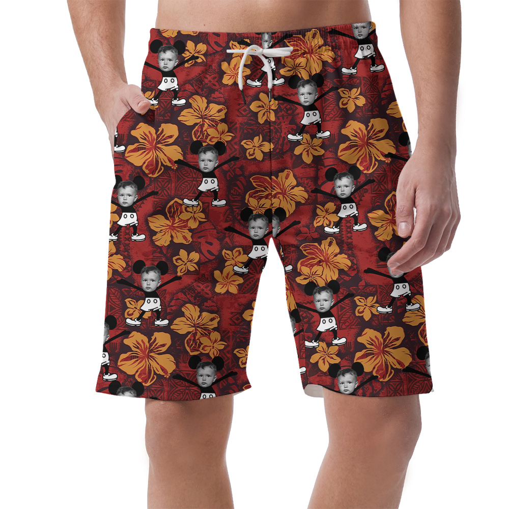 Vintage Mickey Steamboat Willie Custom Face Hawaiian Beach Shorts For Men - variant image 1