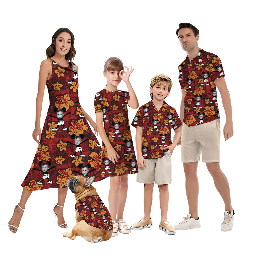 Vintage Hibiscus Mickey Steamboat Willie Custom Face Family Matching Hawaiian Outfits - variant image 1