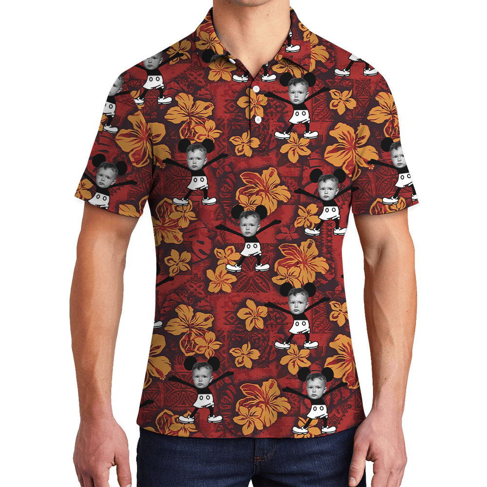 Funny Custom Face Mickey Steamboat Willie Vintage Red Hawaiian Polo Shirt - variant image 1
