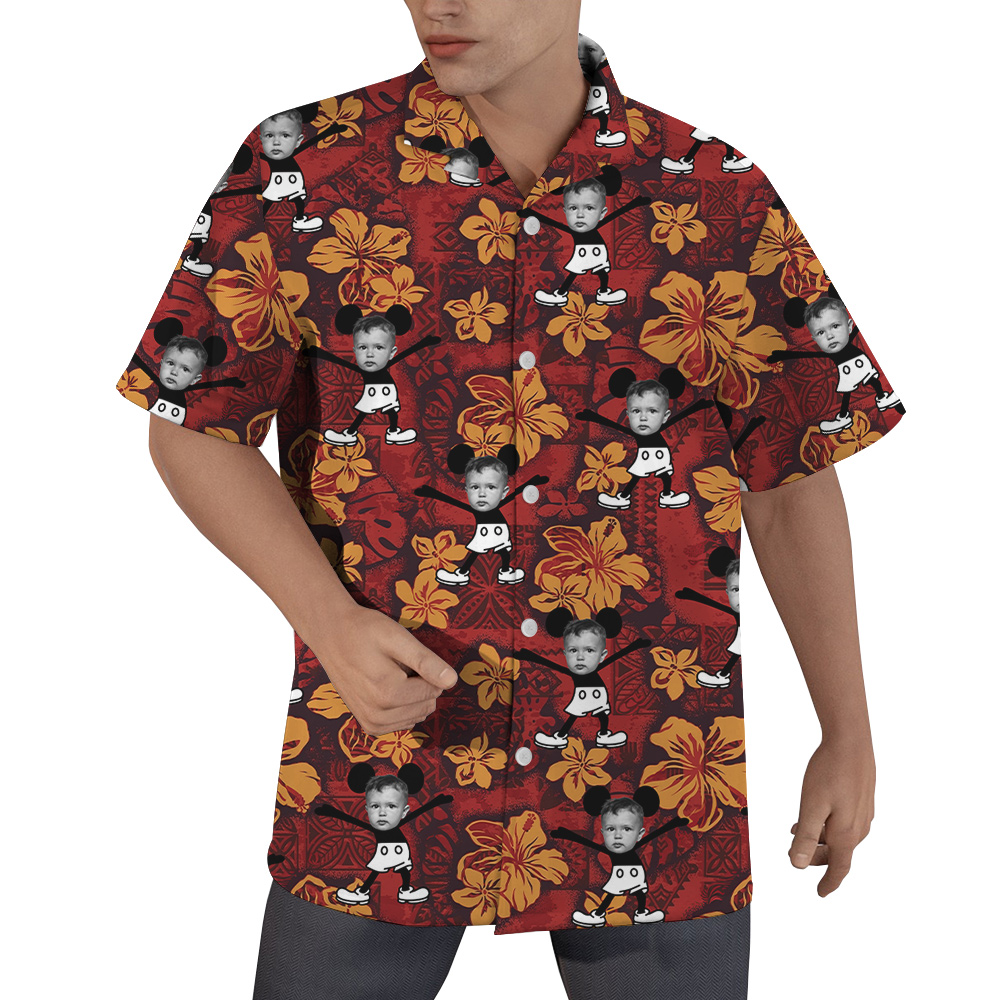 Steamboat Willie Mickey Vintage Hibiscus Hawaiian Shirt With Custom Face - variant image 1