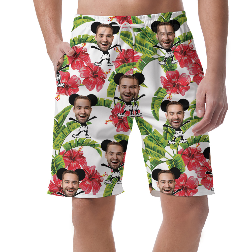 Cute Mickey Steamboat Willie Custom Face Men's Hawaiian Beach Shorts - variant image 1