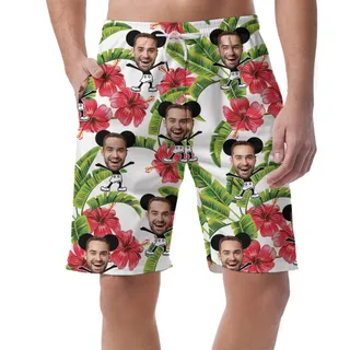 Cute Mickey Steamboat Willie Custom Face Men's Hawaiian Beach Shorts