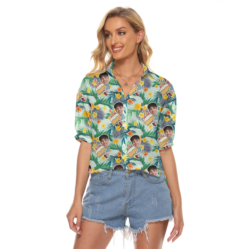 Custom Happy Face Birthday Hawaiian Women's Cropped Shirt - variant image 1