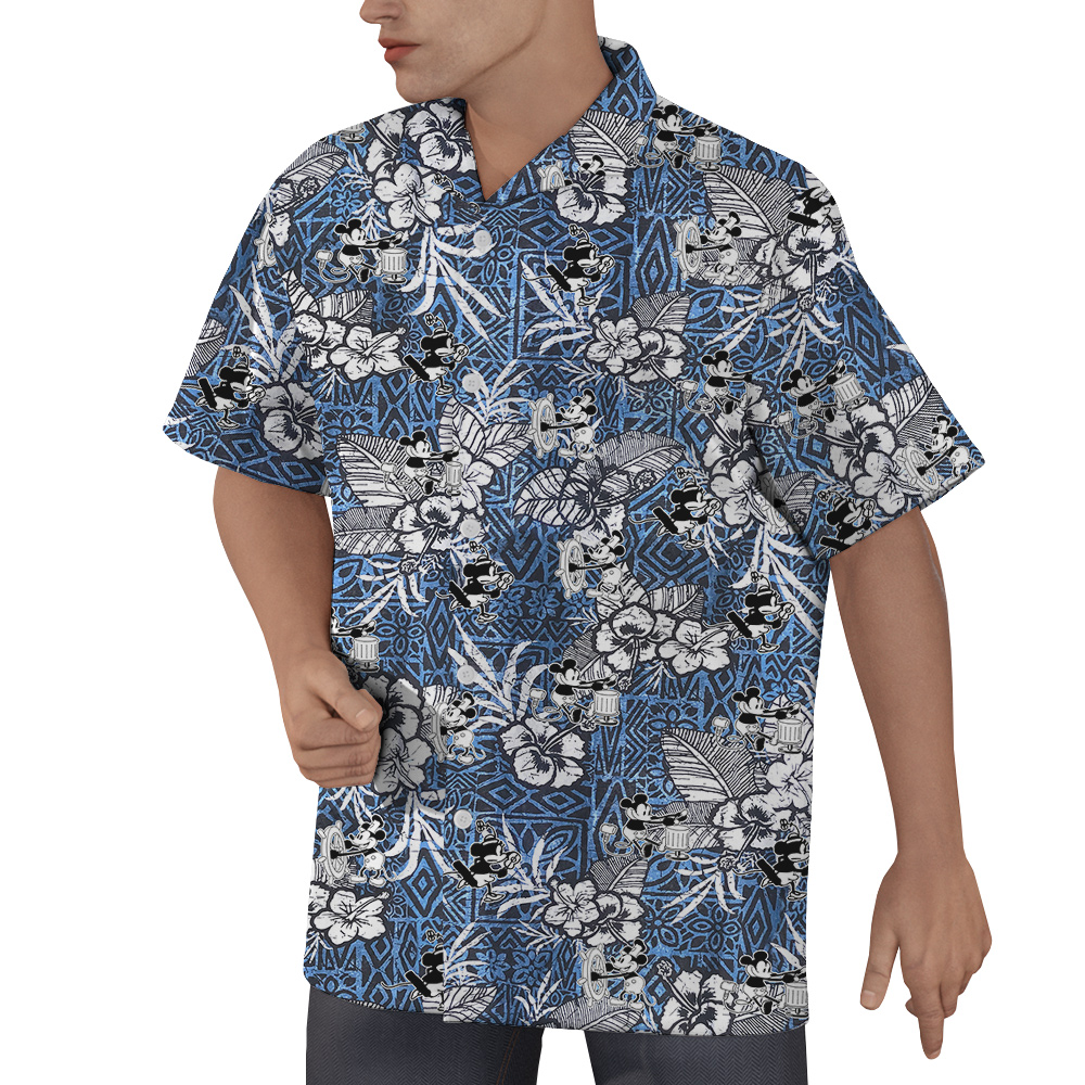 Hibiscus Steamboat Willie Mickey Navy Vintage Hawaiian Shirt