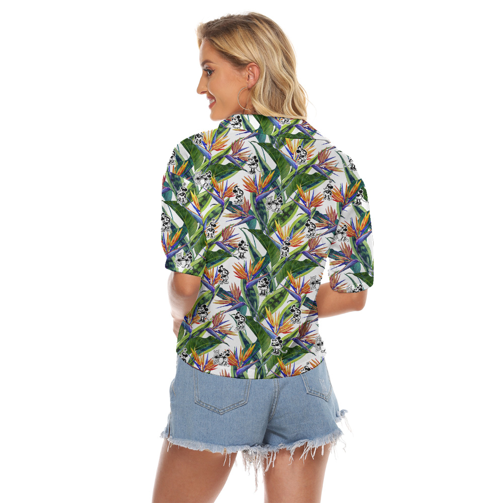 Cute Mickey Steamboat Willie Tropical Bird Of Paradise Hawaiian Cropped Shirt