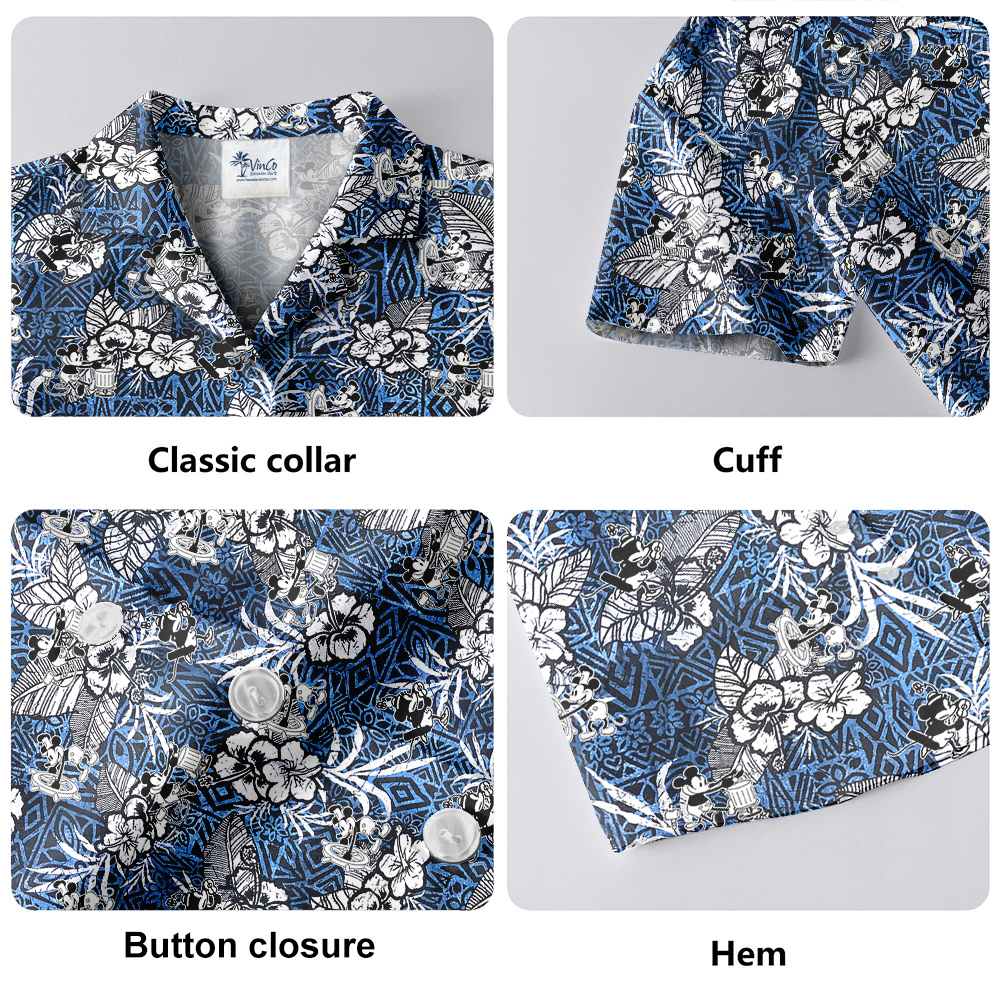 Hibiscus Steamboat Willie Mickey Navy Vintage Hawaiian Shirt