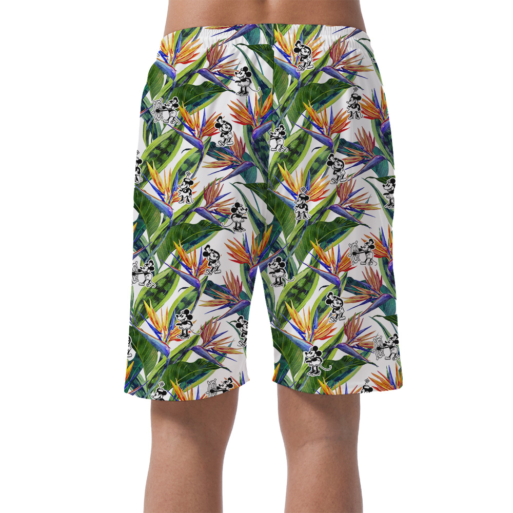 Cute Mickey Steamboat Willie Tropical Men's Hawaiian Beach Shorts