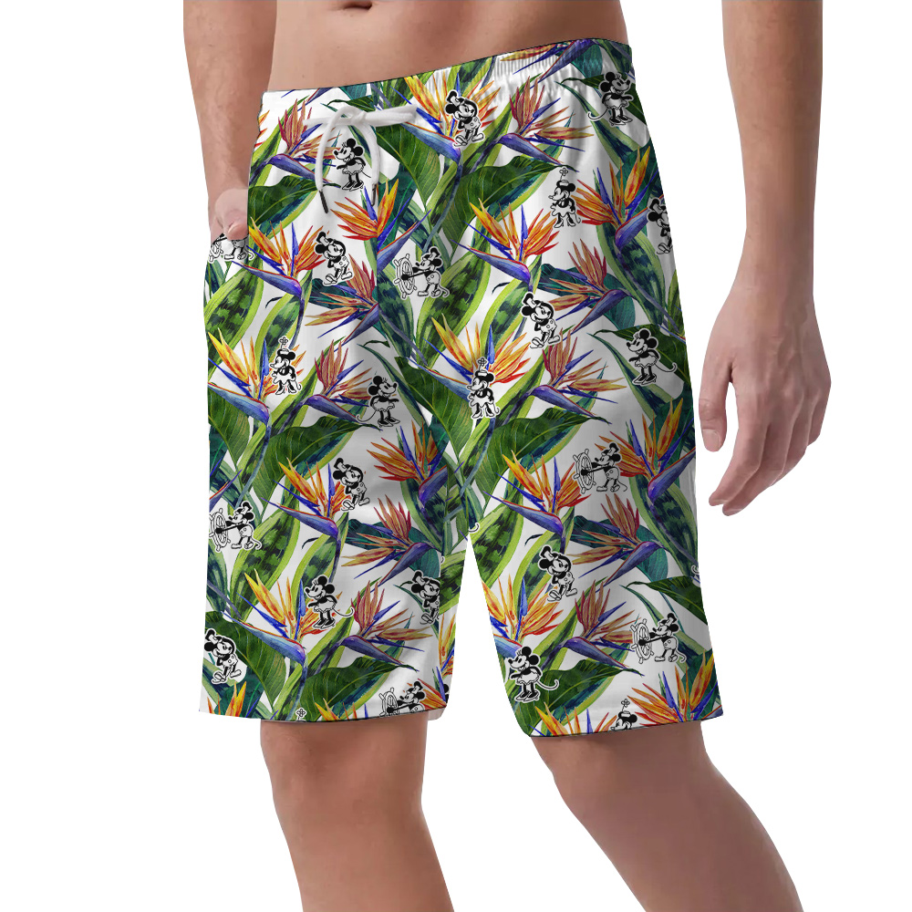 Cute Mickey Steamboat Willie Tropical Men's Hawaiian Beach Shorts