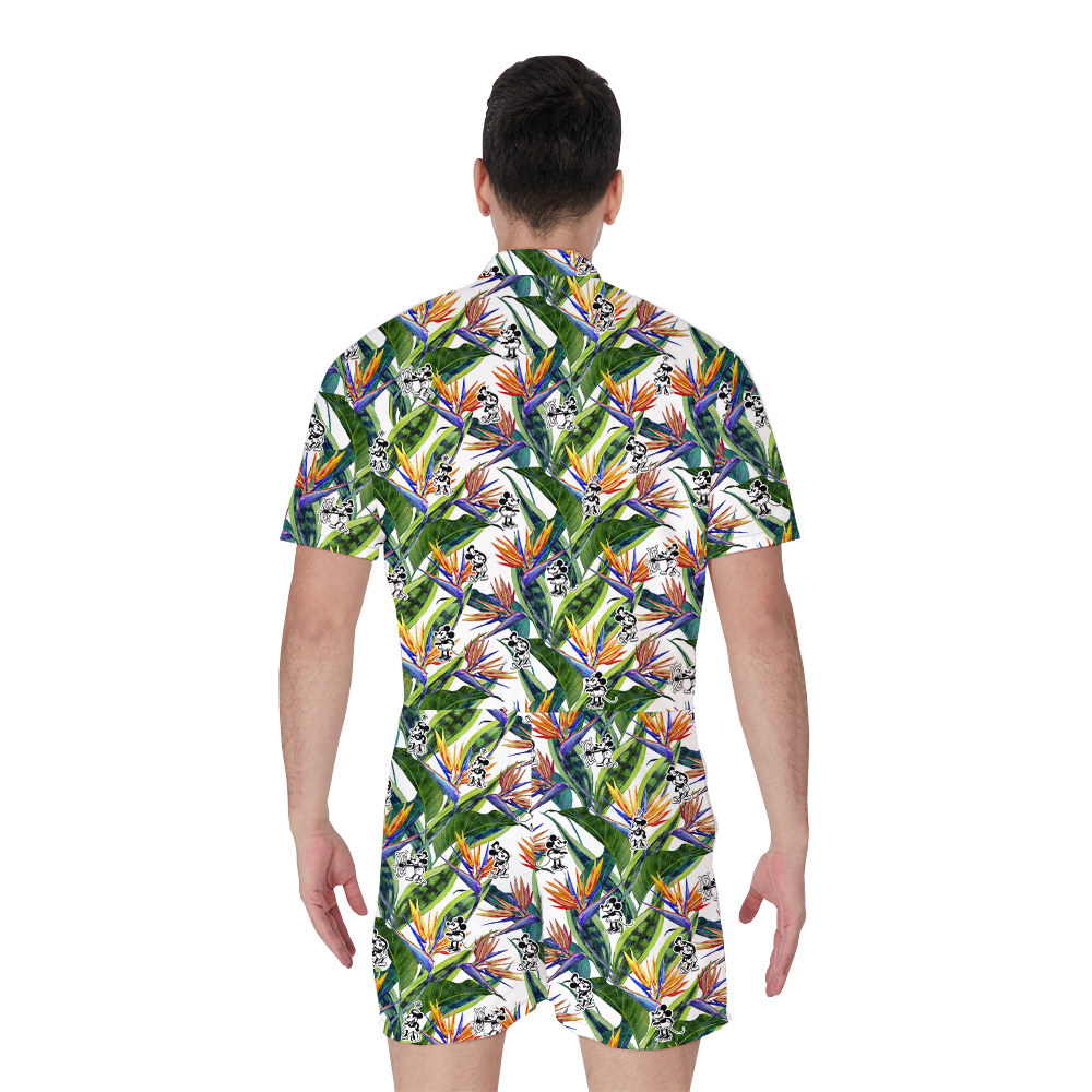 Funny Mickey Steamboat Willie Tropical Bird Of Paradise Men's Hawaiian Romper
