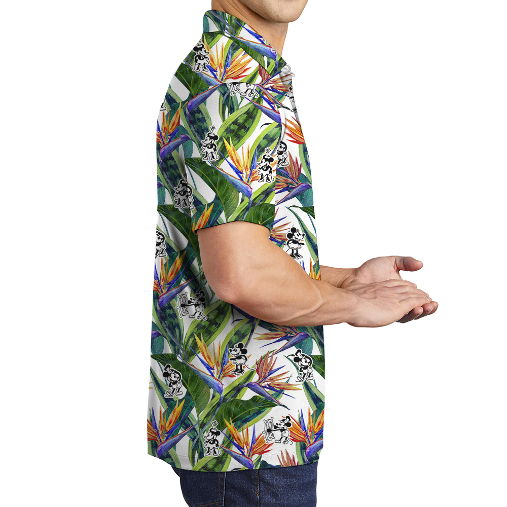 Floral Steamboat Willie Mickey Tropical Hawaiian Polo Shirt For Men