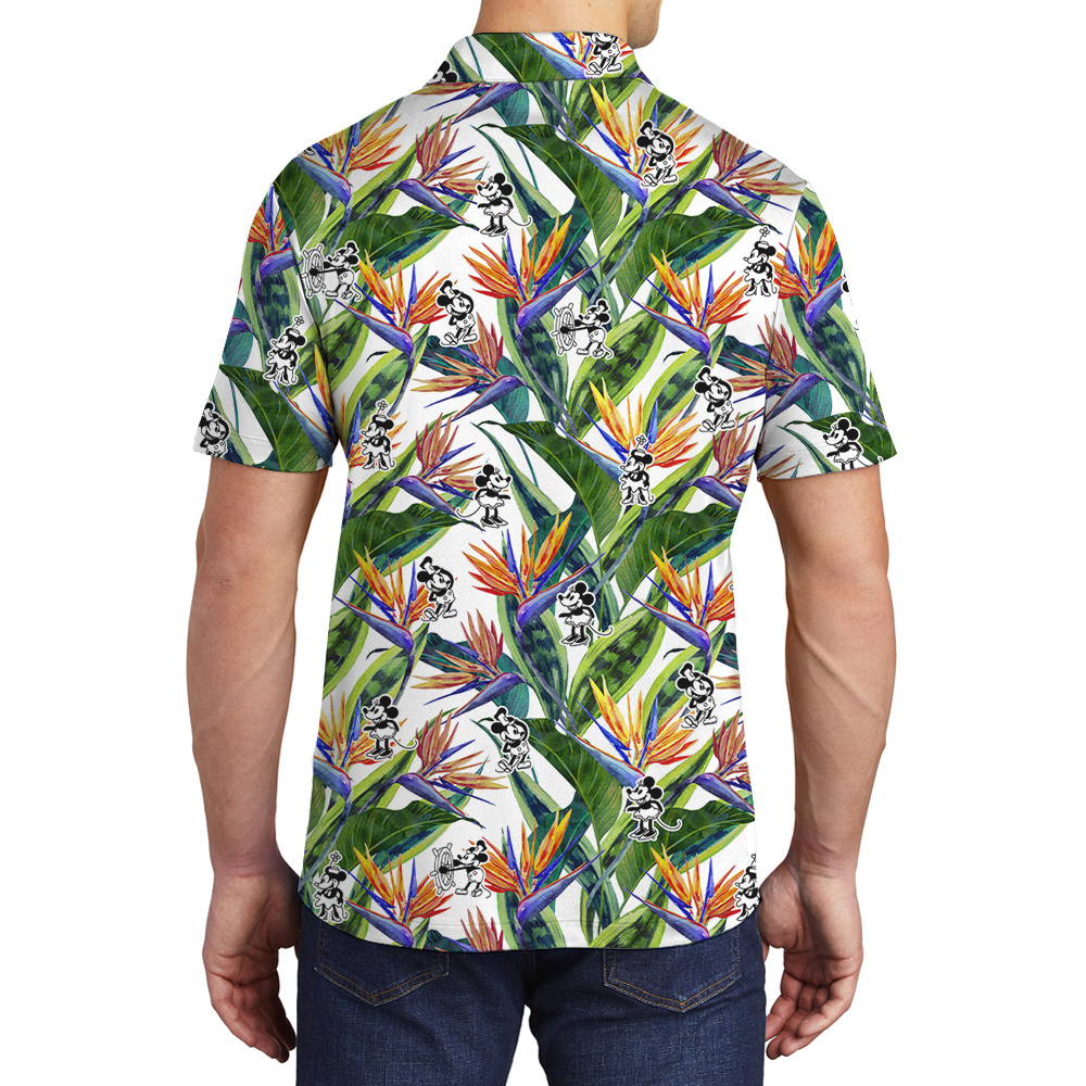 Floral Steamboat Willie Mickey Tropical Hawaiian Polo Shirt For Men