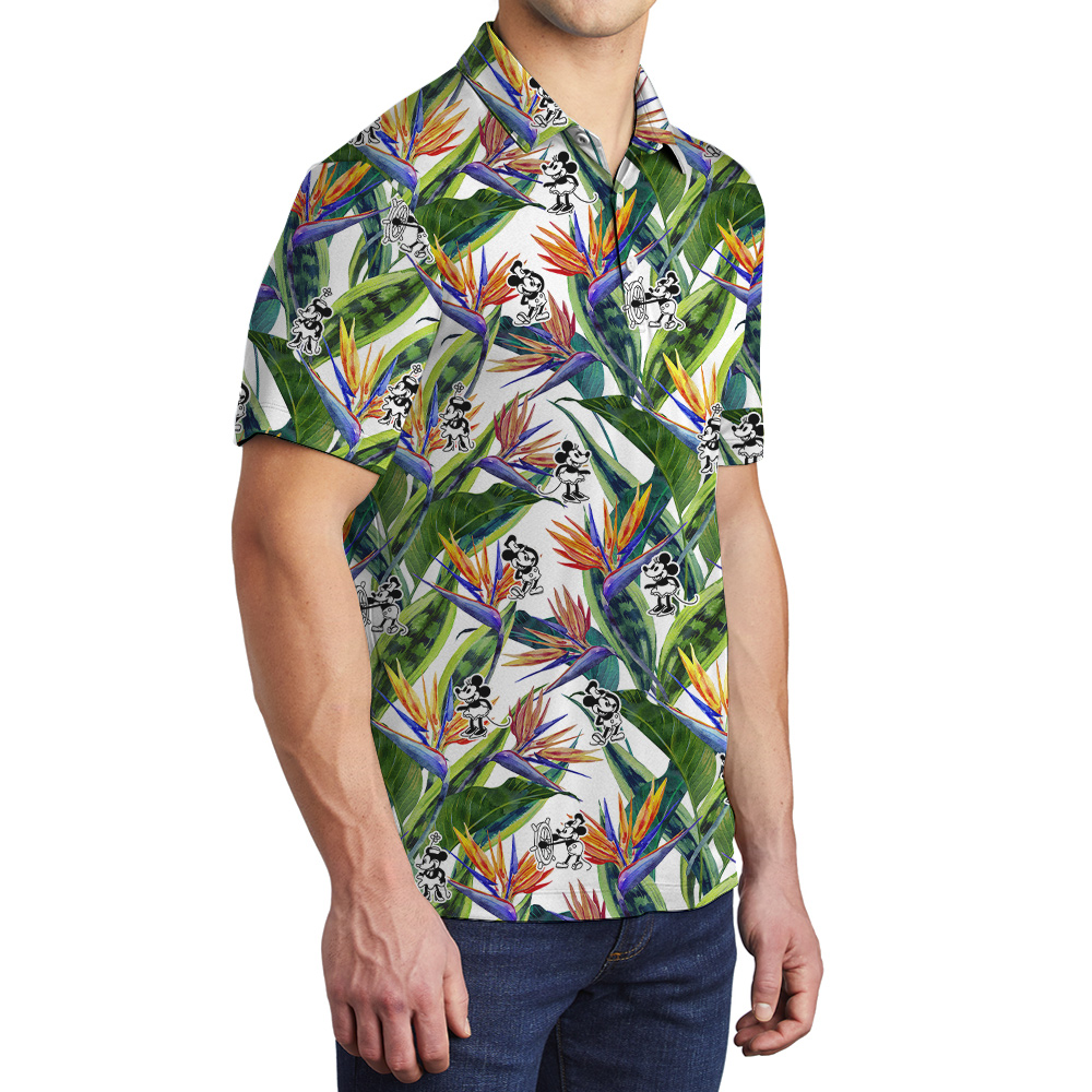 Floral Steamboat Willie Mickey Tropical Hawaiian Polo Shirt For Men