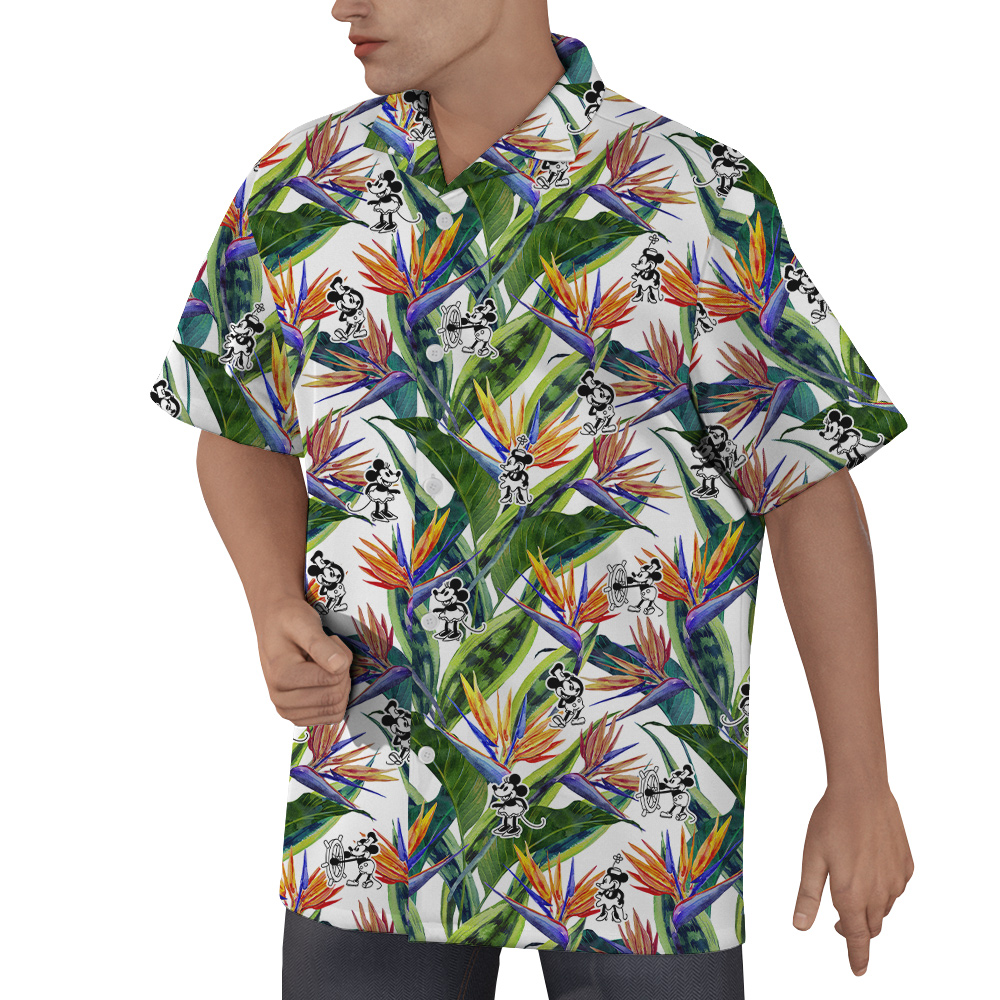 Bird Of Paradise Flowers Steamboat Willie Mickey Hawaiian Shirt