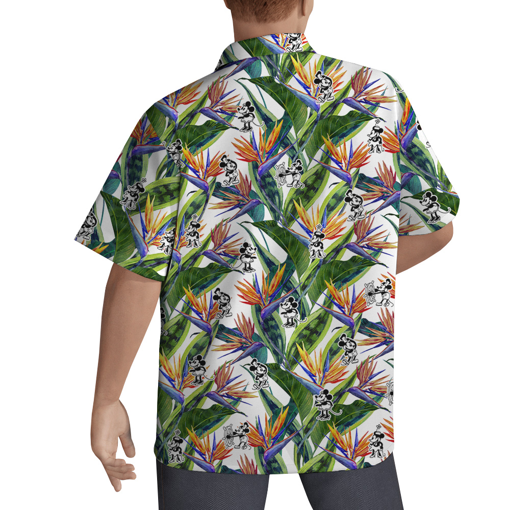 Bird Of Paradise Flowers Steamboat Willie Mickey Hawaiian Shirt
