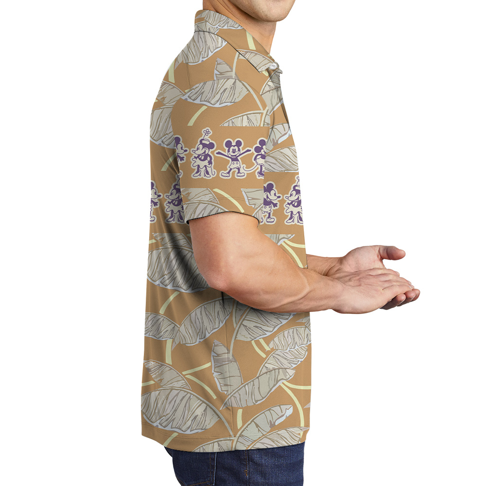 Vintage Mickey Steamboat Willie Tropical Leave Hawaiian Polo Golf Shirt For Men