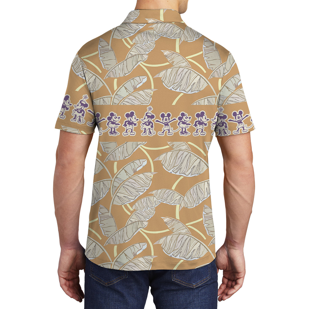 Vintage Mickey Steamboat Willie Tropical Leave Hawaiian Polo Golf Shirt For Men