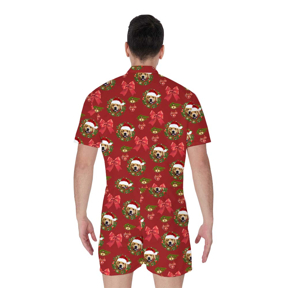 Custom Face Men's Romper With Xmas Dog