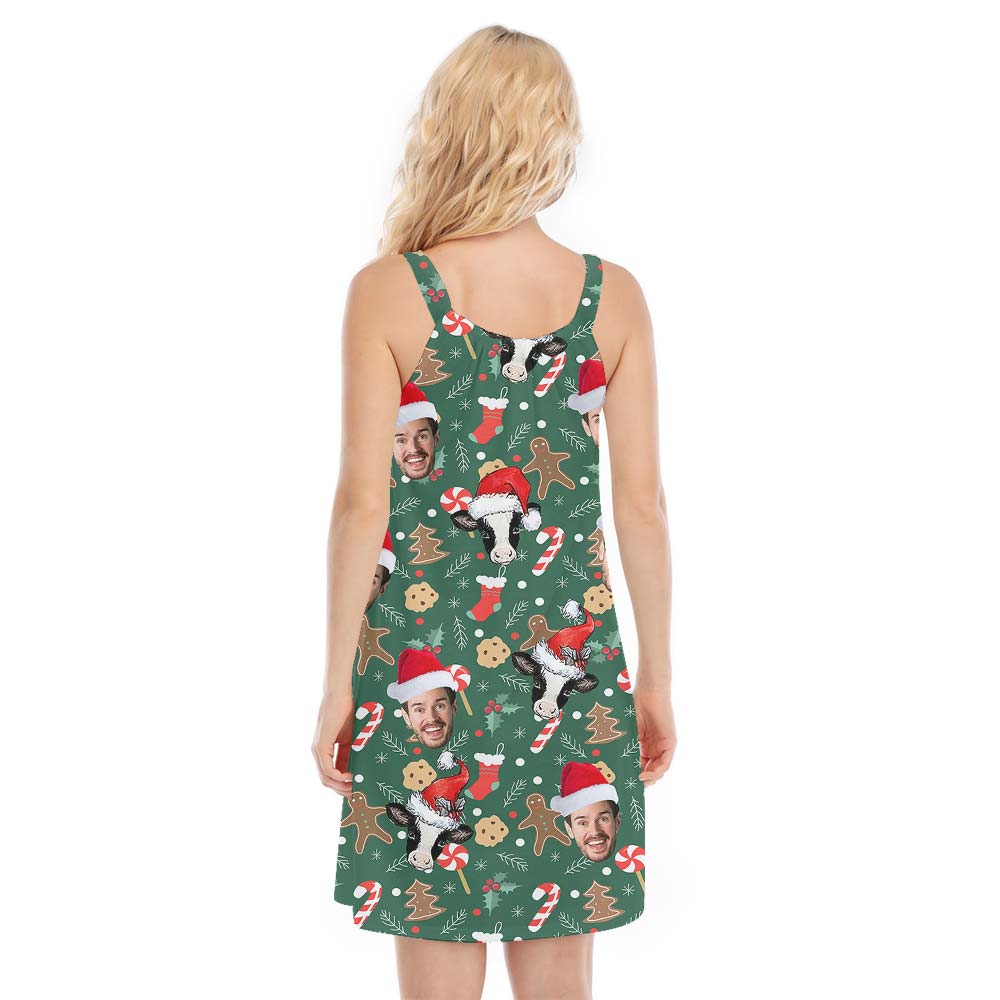 Xmas Cow Custom Face Hawaiian Cami Dress