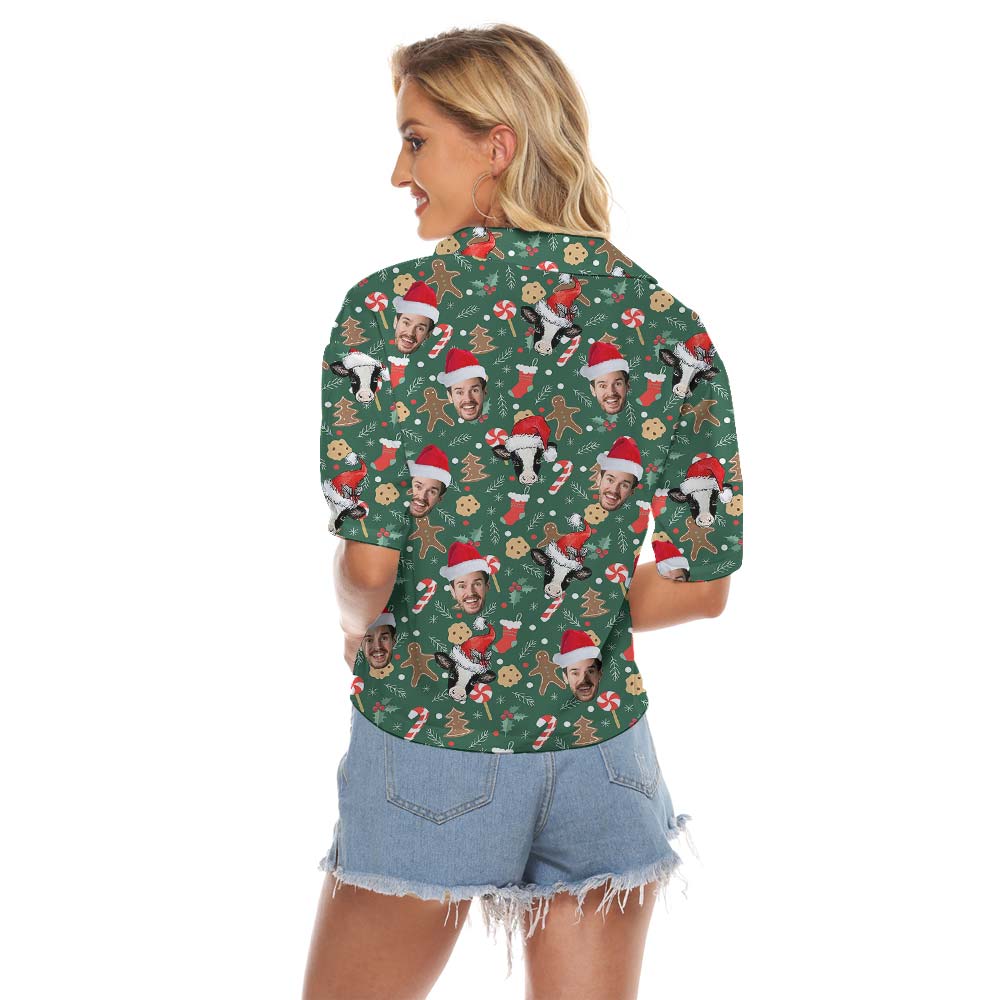Cute Cow With Santa Hat Custom Women's Cropped Shirt