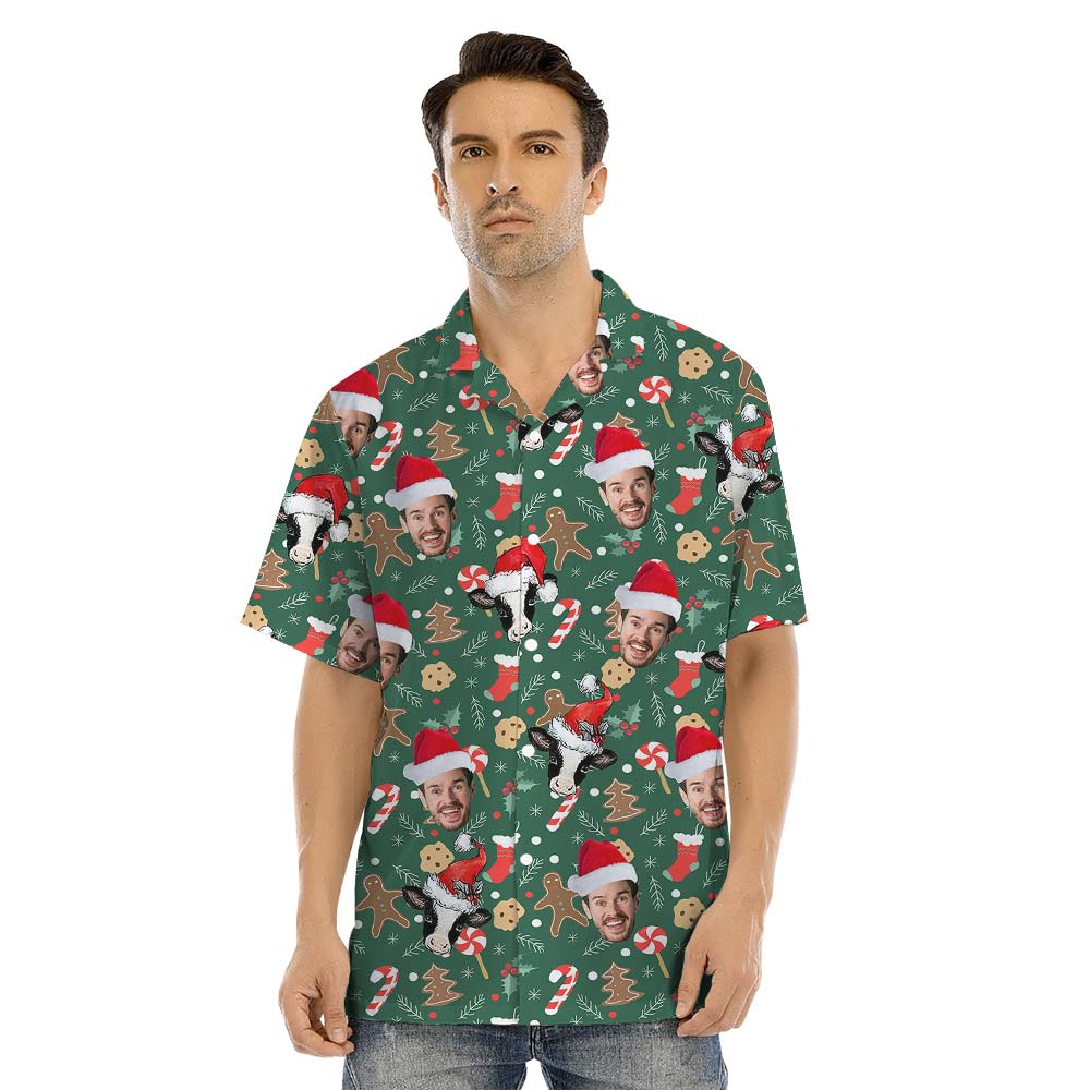 Custom Face Xmas Cow Family Matching Aloha Outfits
