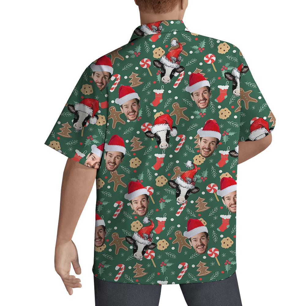 Cute Xmas Cow Custom Face Hawaiian Shirt For Men