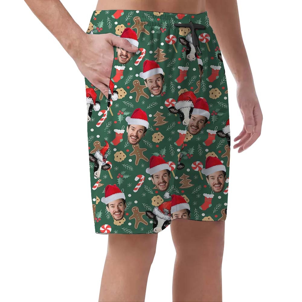 Custom Hawaiian Men's Shorts With Xmas Cow Pattern