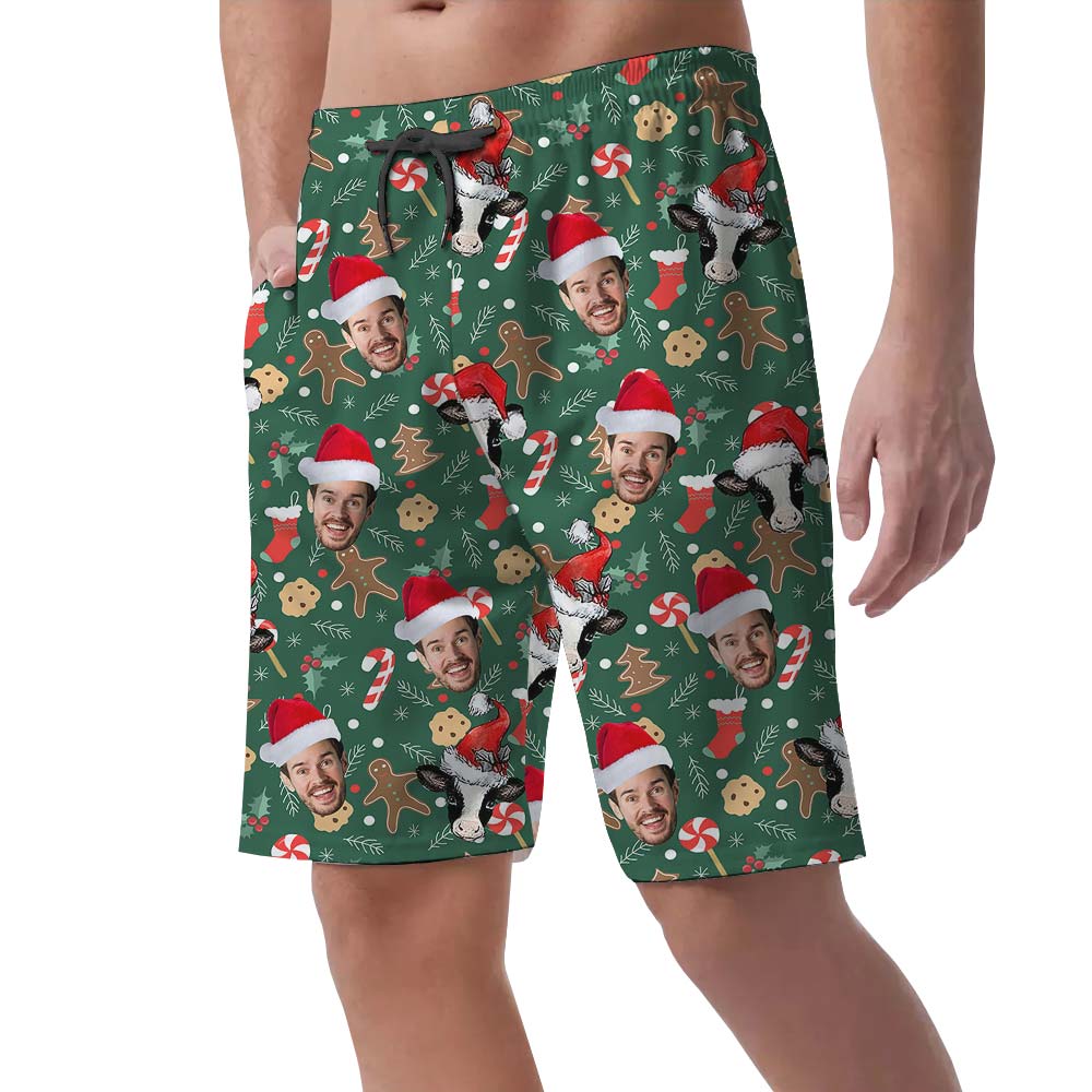 Custom Hawaiian Men's Shorts With Xmas Cow Pattern