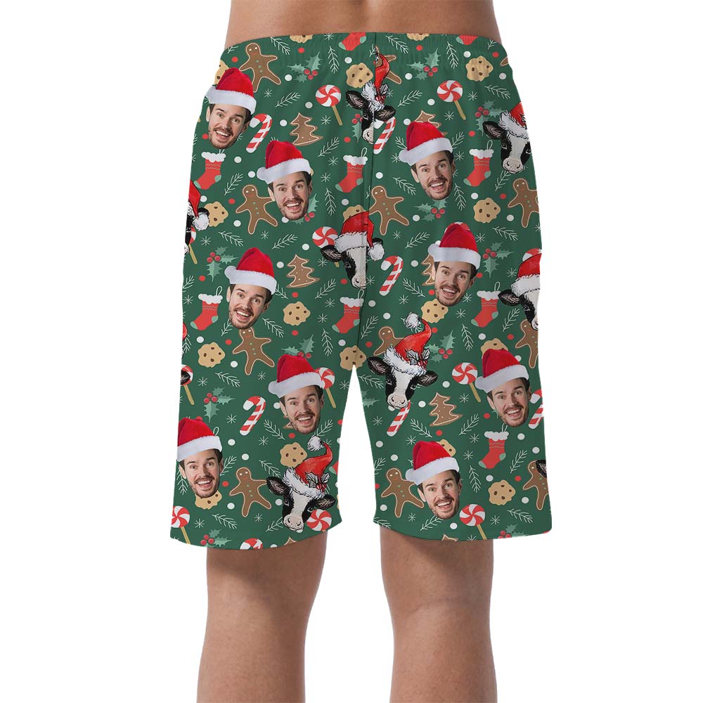 Custom Hawaiian Men's Shorts With Xmas Cow Pattern