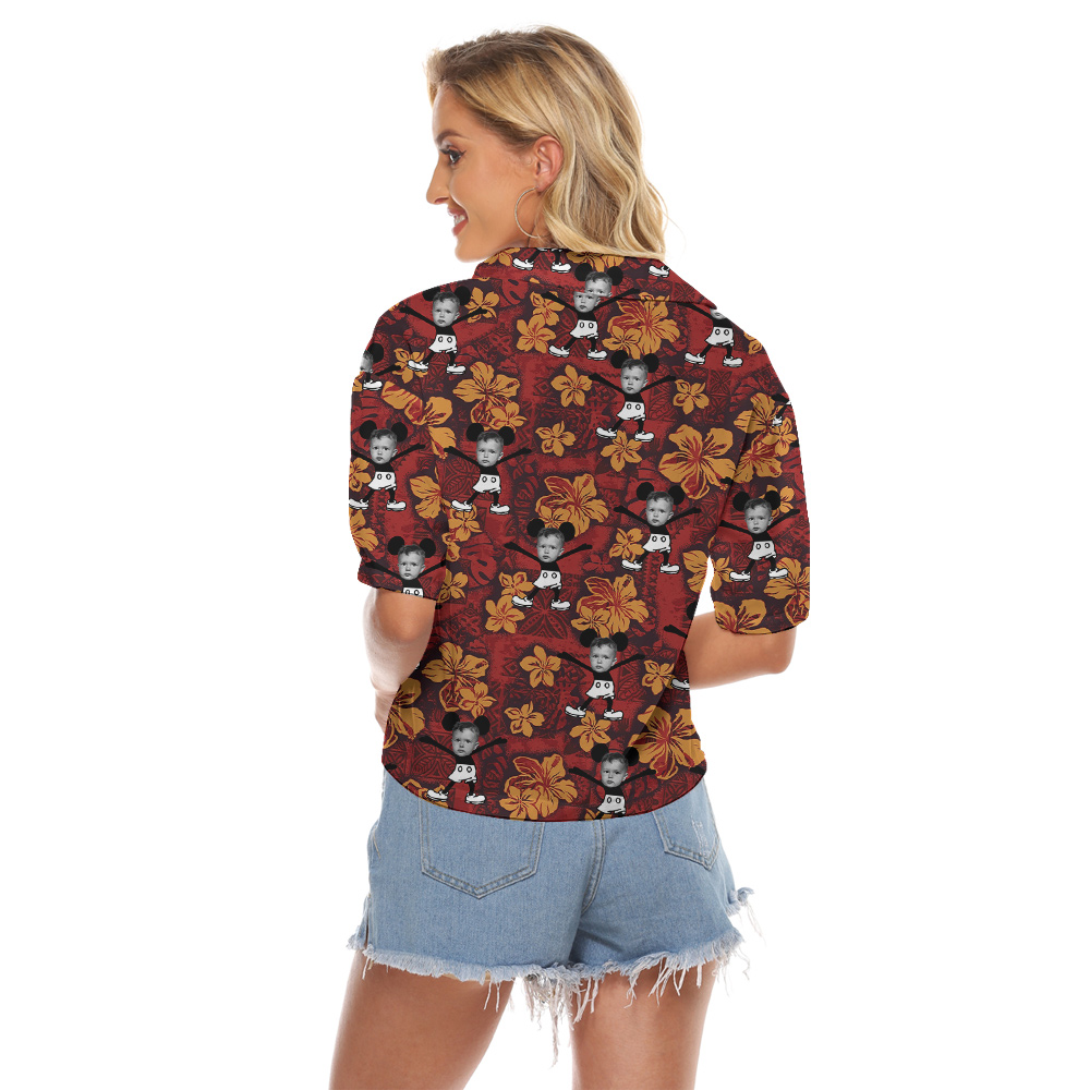 Funny Custom Face Vintage Floral Mickey Steamboat Willie Hawaiian Crop Top Shirt