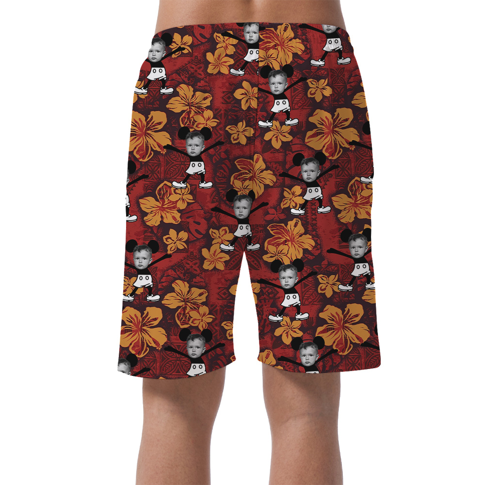 Vintage Mickey Steamboat Willie Custom Face Hawaiian Beach Shorts For Men