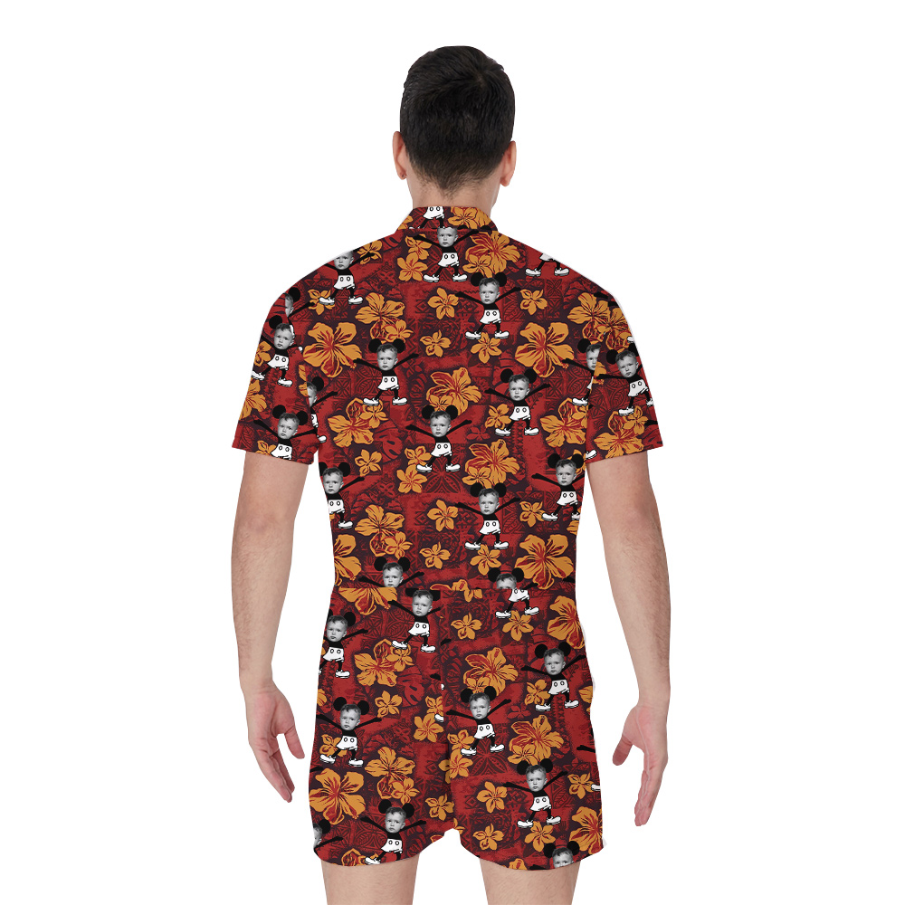Funny Custom Face Mickey Steamboat Willie Vintage Hibiscus Hawaiian Romper For Men