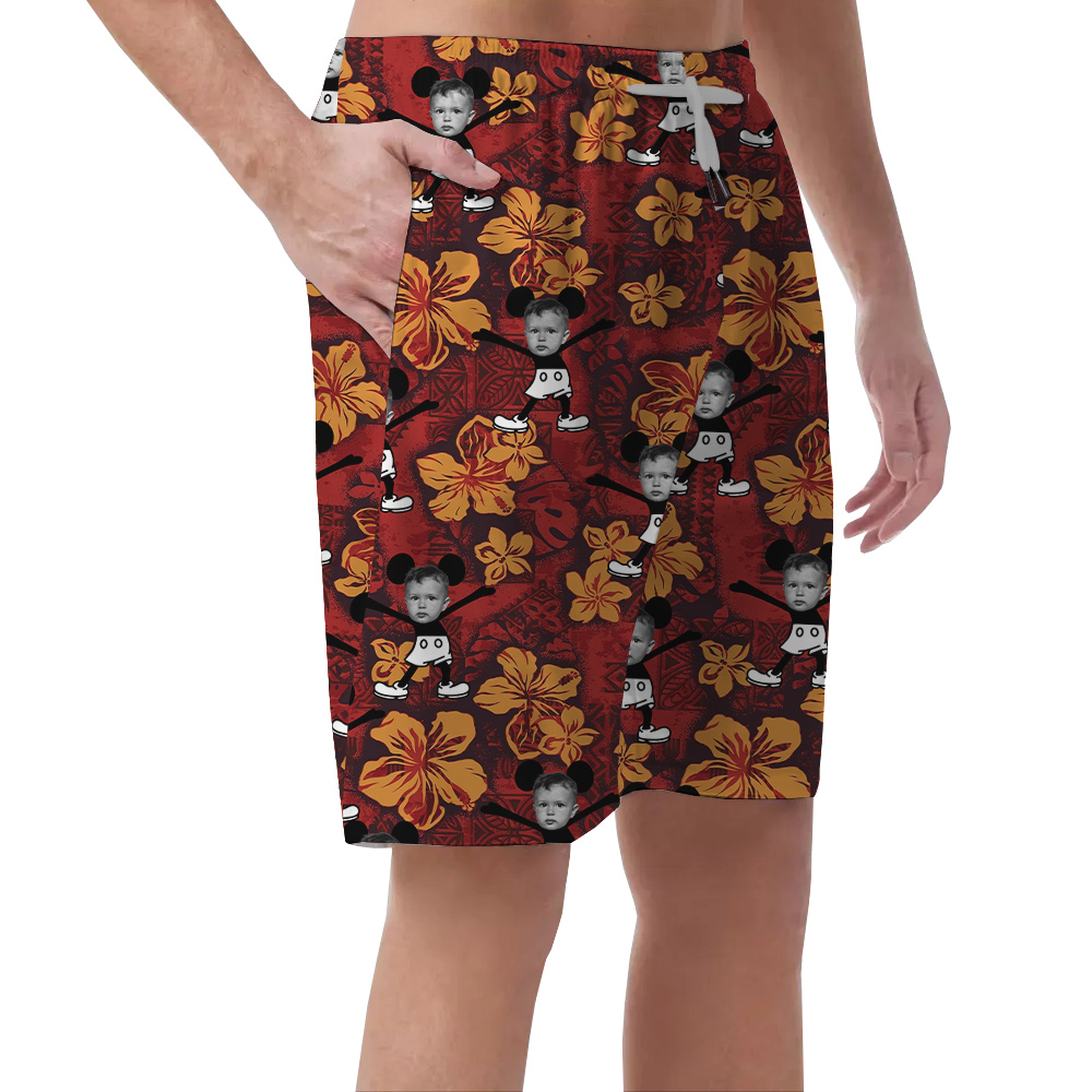 Vintage Mickey Steamboat Willie Custom Face Hawaiian Beach Shorts For Men