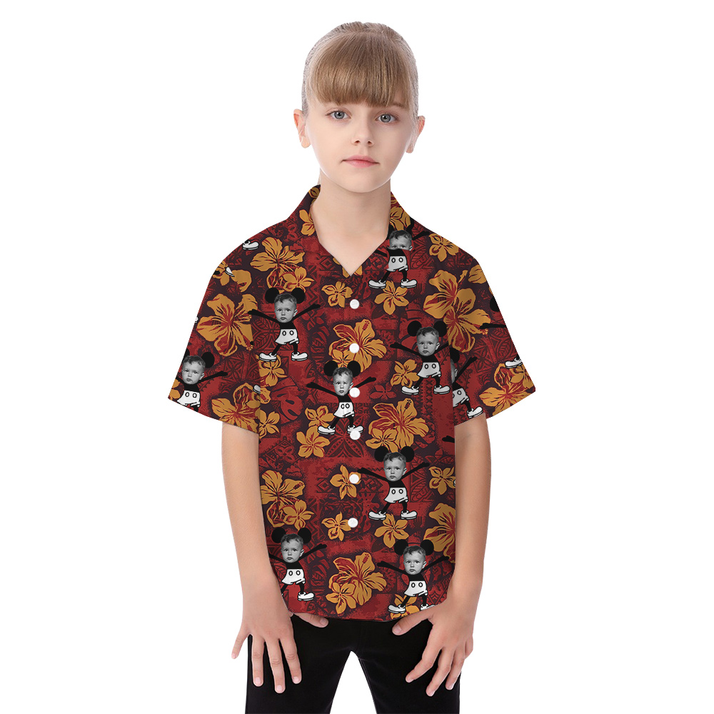 Vintage Hibiscus Mickey Steamboat Willie Custom Face Family Matching Hawaiian Outfits