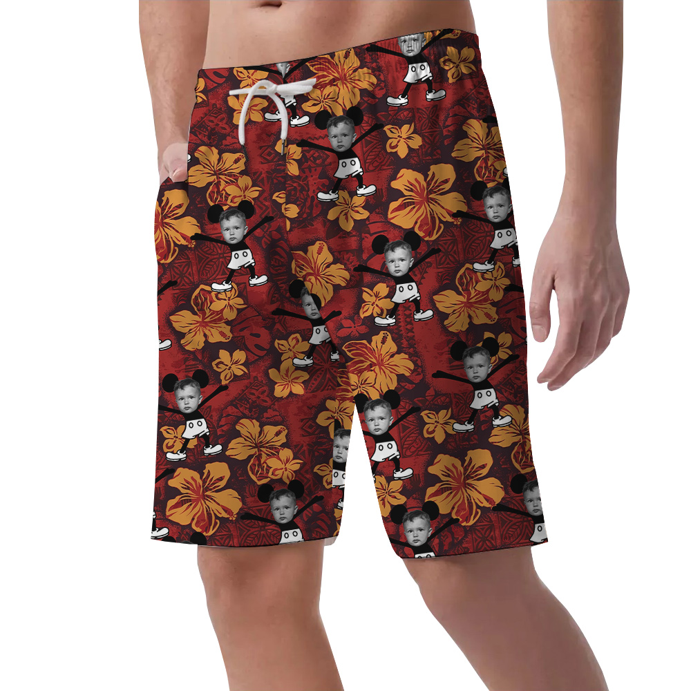 Vintage Mickey Steamboat Willie Custom Face Hawaiian Beach Shorts For Men