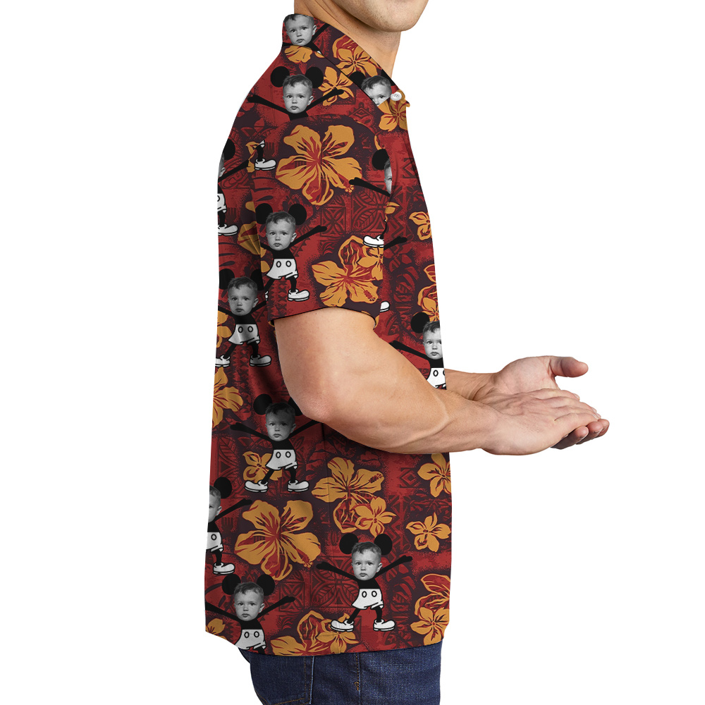 Funny Custom Face Mickey Steamboat Willie Vintage Red Hawaiian Polo Shirt