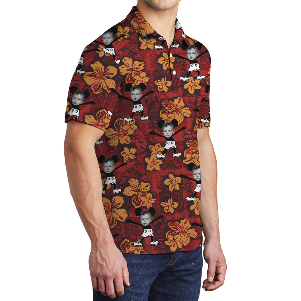 Funny Custom Face Mickey Steamboat Willie Vintage Red Hawaiian Polo Shirt