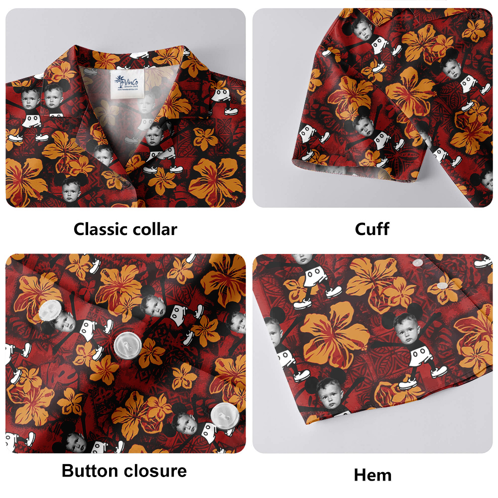 Steamboat Willie Mickey Vintage Hibiscus Hawaiian Shirt With Custom Face