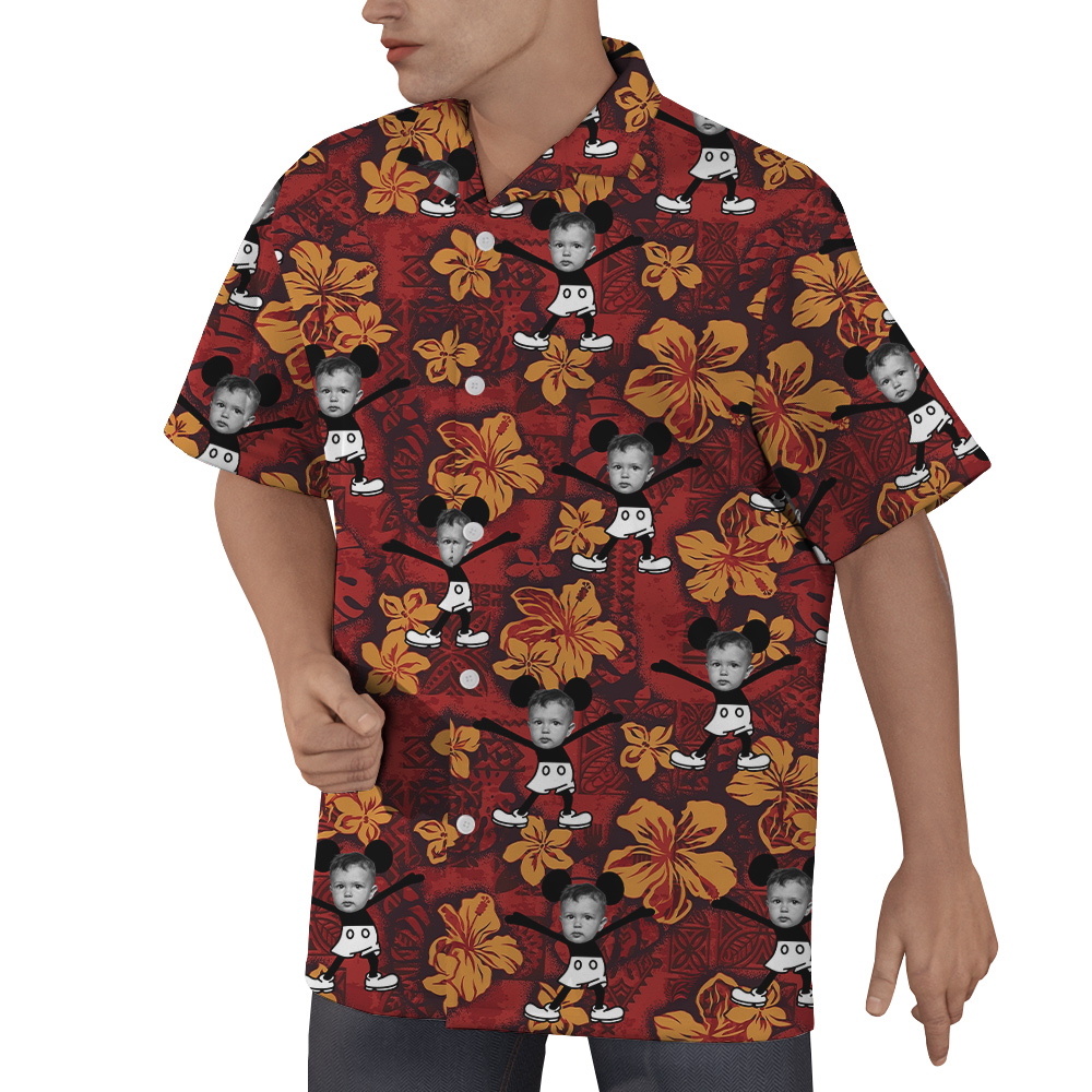 Steamboat Willie Mickey Vintage Hibiscus Hawaiian Shirt With Custom Face