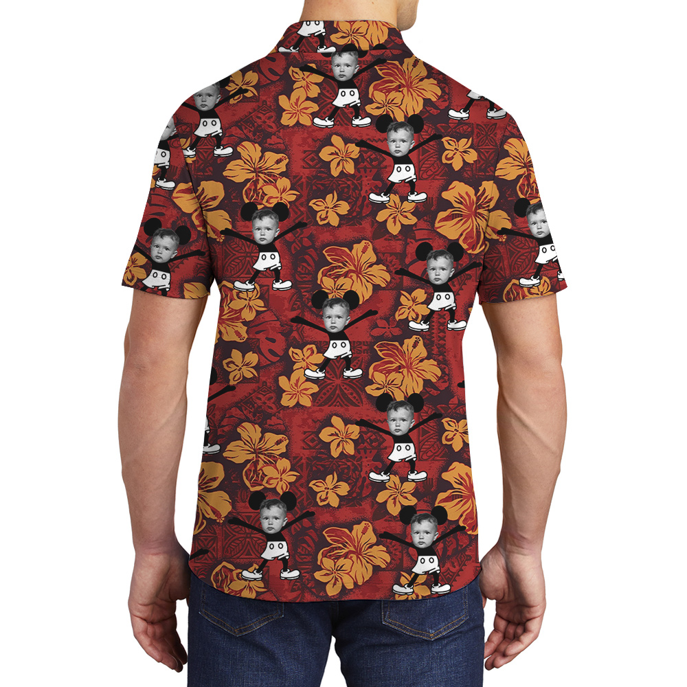 Funny Custom Face Mickey Steamboat Willie Vintage Red Hawaiian Polo Shirt