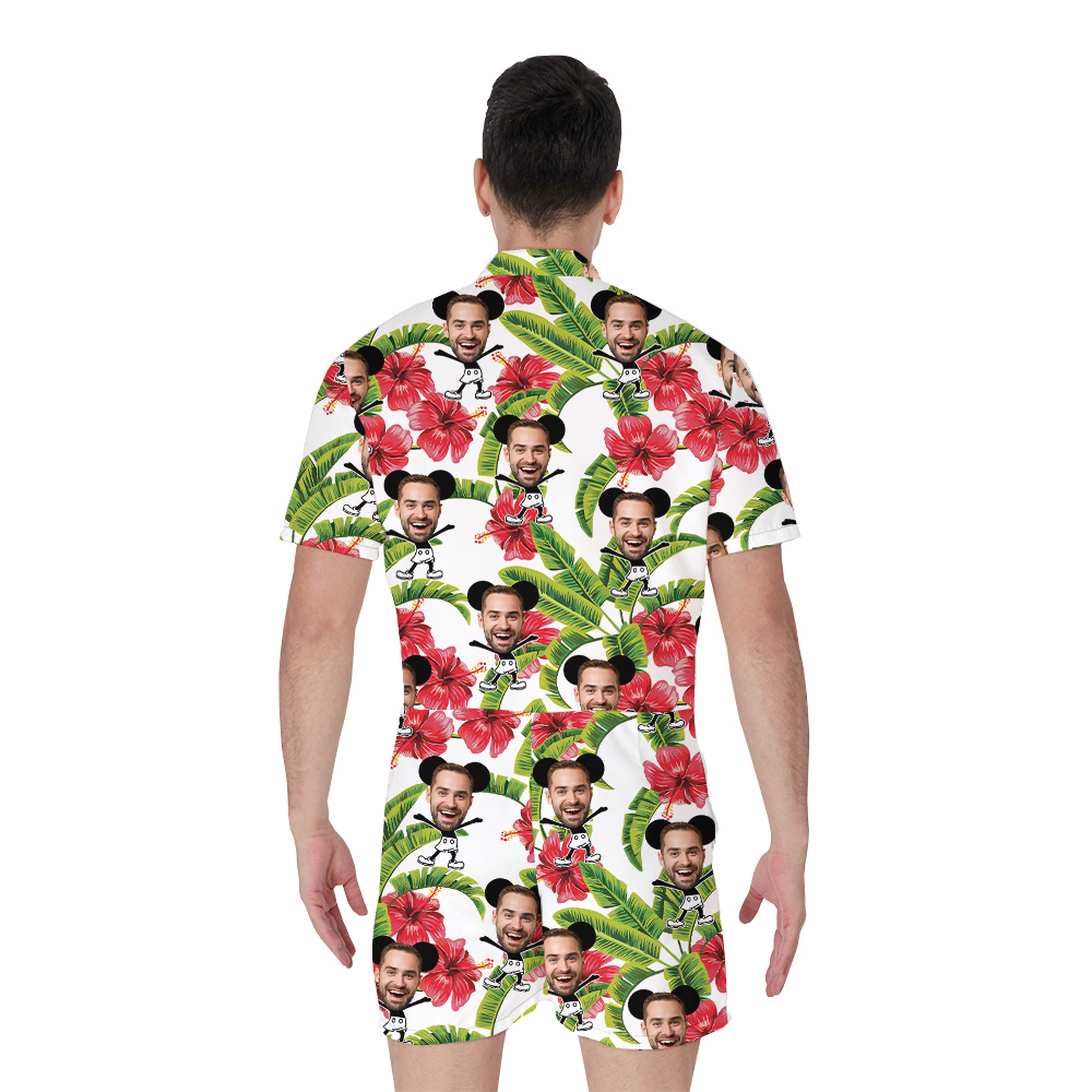 Funny Custom Face Steamboat Willie Mickey Floral Hawaiian Romper For Men