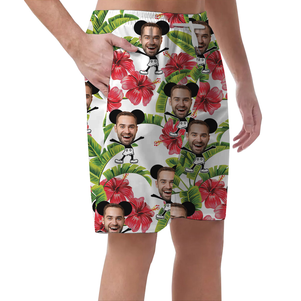 Cute Mickey Steamboat Willie Custom Face Men's Hawaiian Beach Shorts