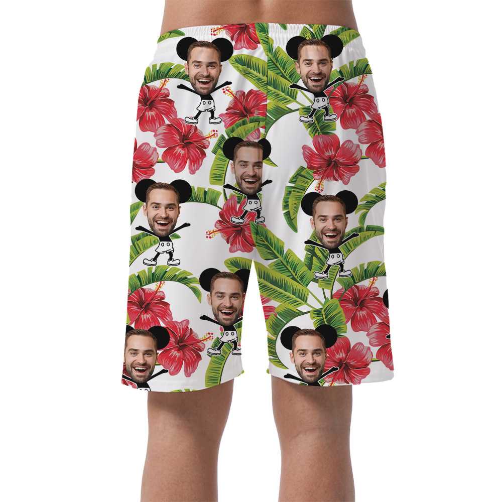 Cute Mickey Steamboat Willie Custom Face Men's Hawaiian Beach Shorts