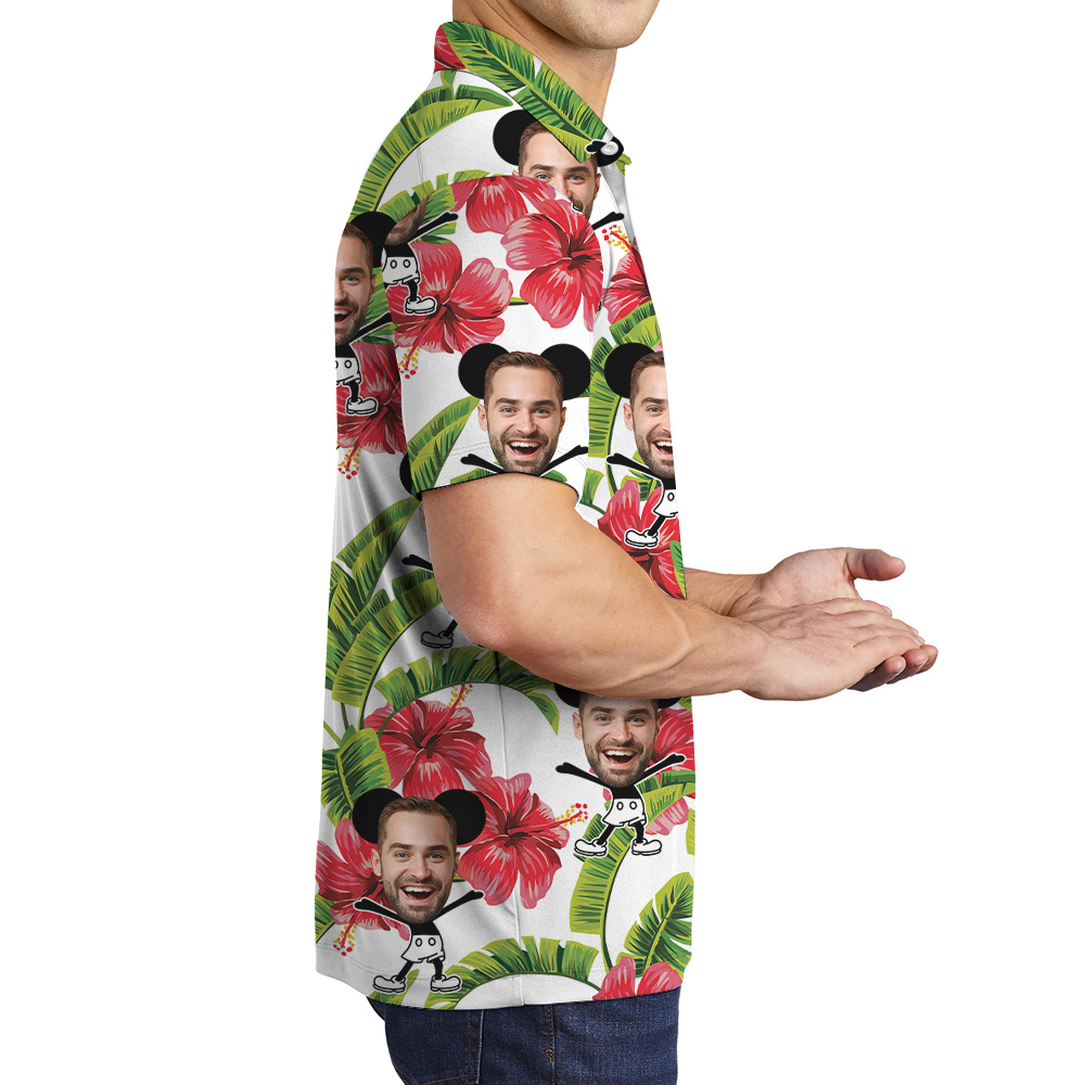 Funny Custom Face Steamboat Willie Mickey Floral Hawaiian Polo Shirt