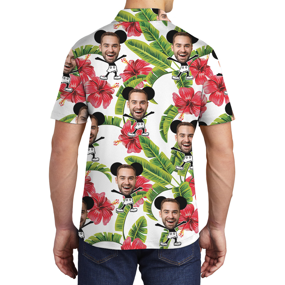 Funny Custom Face Steamboat Willie Mickey Floral Hawaiian Polo Shirt
